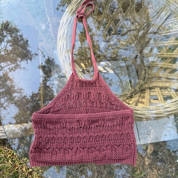 Charlotte Russe Rose Pink Crochet Crop Top (Size M) - Picture 2 of 4